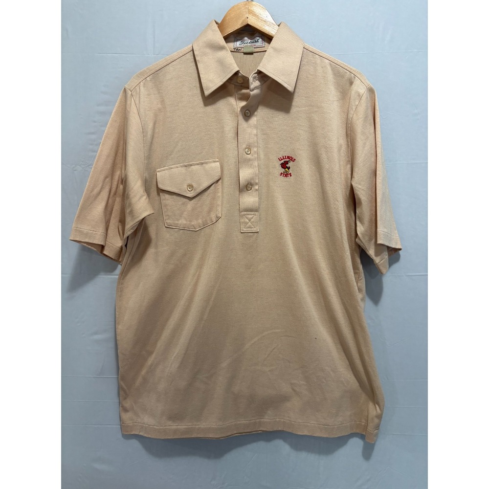 Titleist Collection Polo Shirt Mens Large Tan Illinois State Redbirds Vintage